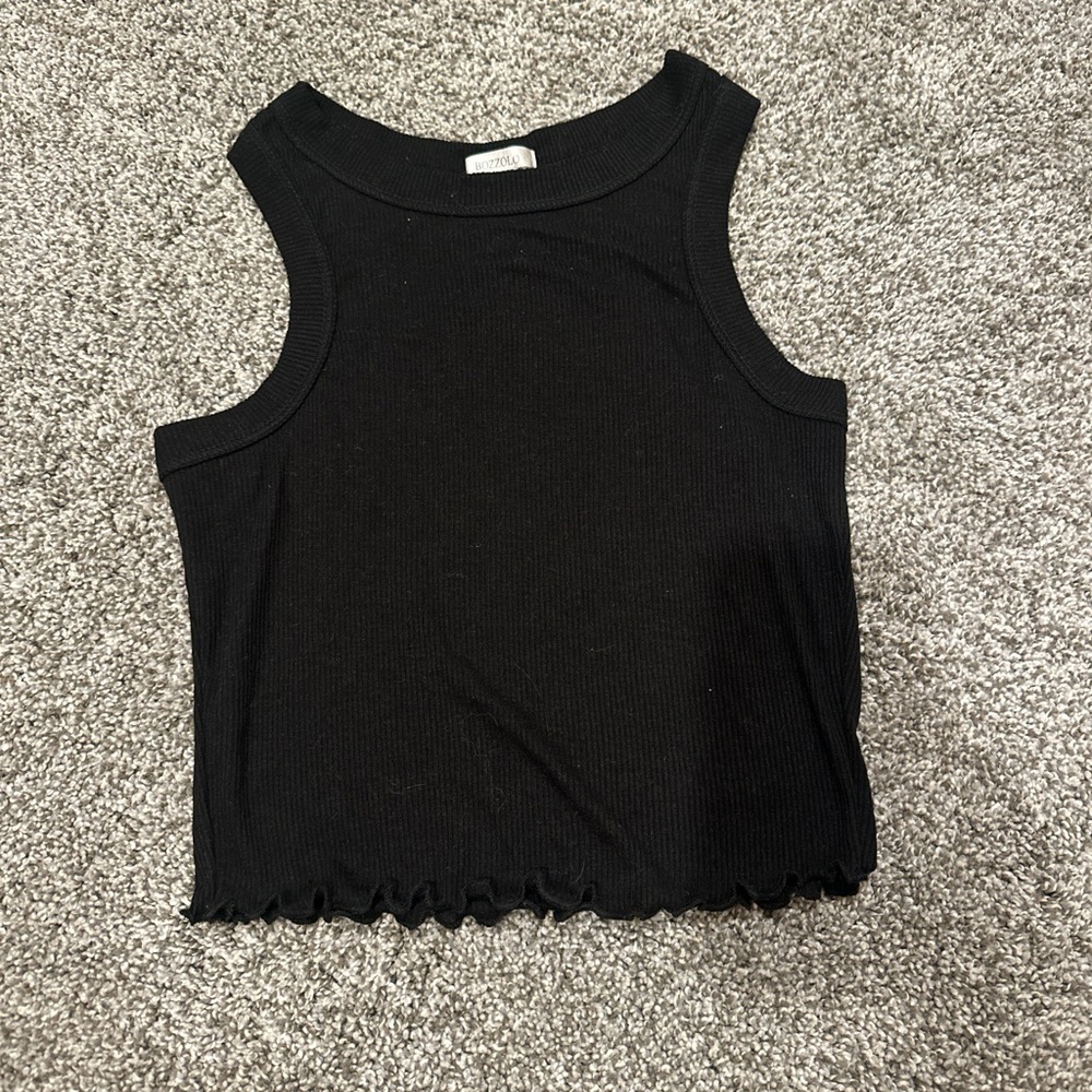 Black frilly edged cropped top